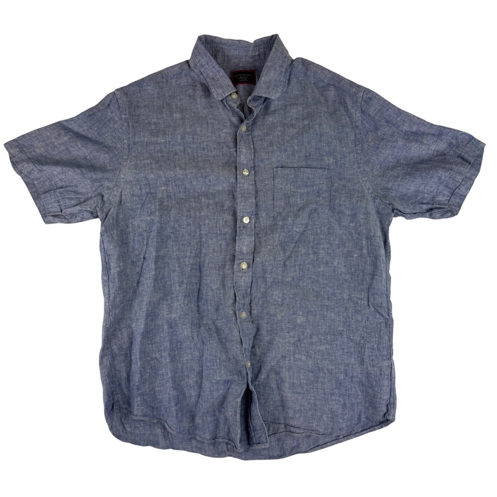 UNTUCKit Button Down Shirt Mens Medium Blue 100% Linen Valente WR Short Sleeve